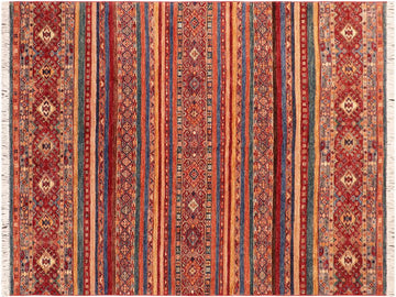 handmade Geometric Khorgeen Red Blue Hand Knotted RECTANGLE 100% WOOL area rug 5x7